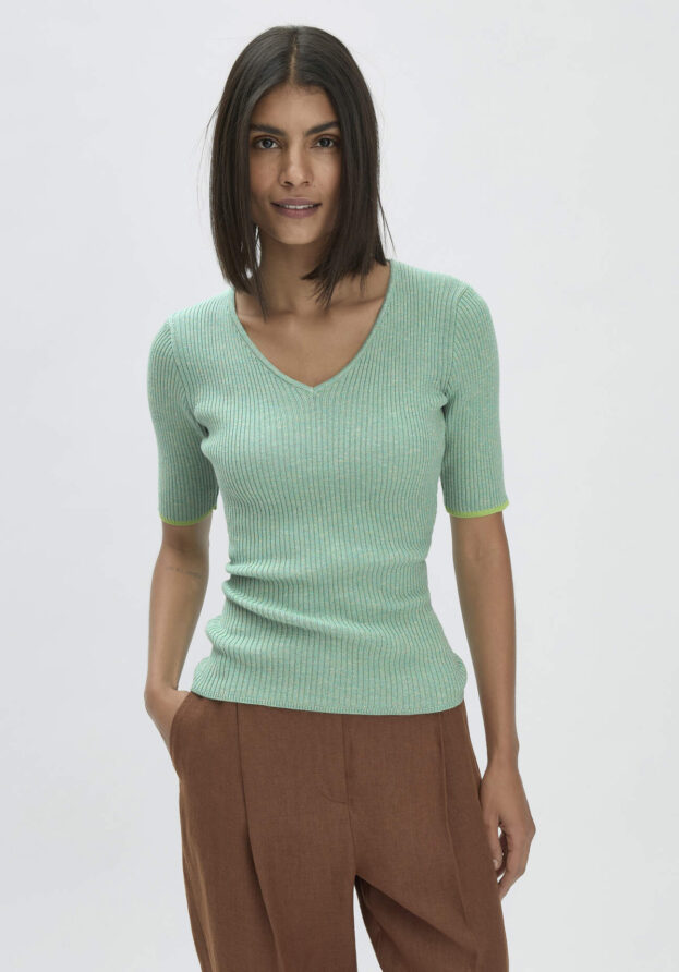 hessnatur Damen Mouliné Strick Pullover Fitted aus Bio-Baumwolle - grün - Größe 36