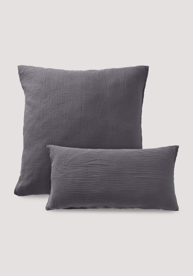 hessnatur Musselin Kissenbezug aus Bio-Baumwolle - grau - Größe 80x80 cm