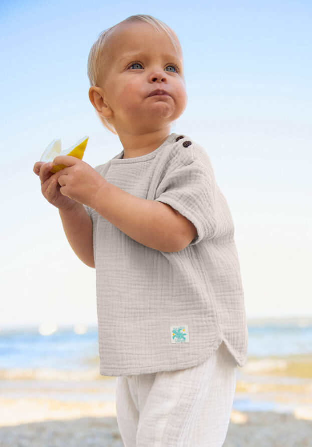 hessnatur Baby Musselin Shirt Regular aus Bio-Baumwolle - beige - Größe 74/80