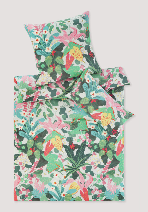 hessnatur NAITO × HESSNATUR Satin Bettwäsche-Set aus Bio-Baumwolle - grün - Größe 155x220 / 80x80 cm