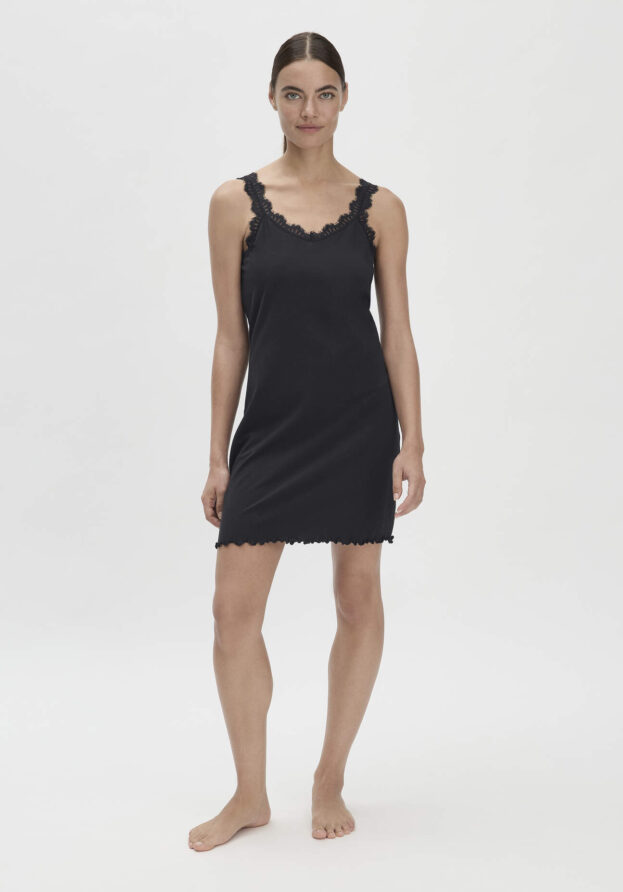 hessnatur Damen Nachthemd Fitted COTTON FEEL aus Bio-Baumwolle - schwarz - Größe 34