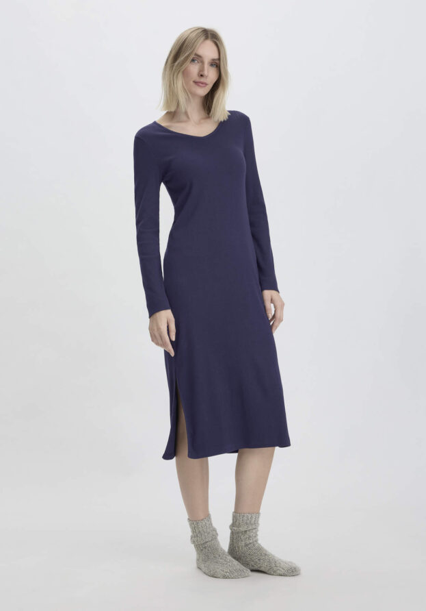 hessnatur Damen Nachthemd SOFT RIB aus Bio-Baumwolle - blau - Größe 34