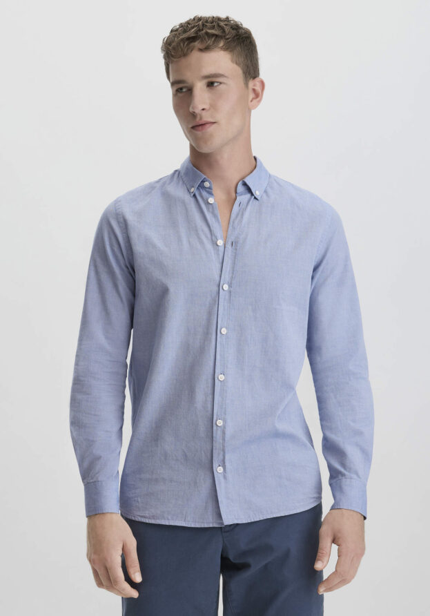 hessnatur Herren Oxford Hemd Regular aus Bio-Baumwolle - blau - Größe XS (37/38)