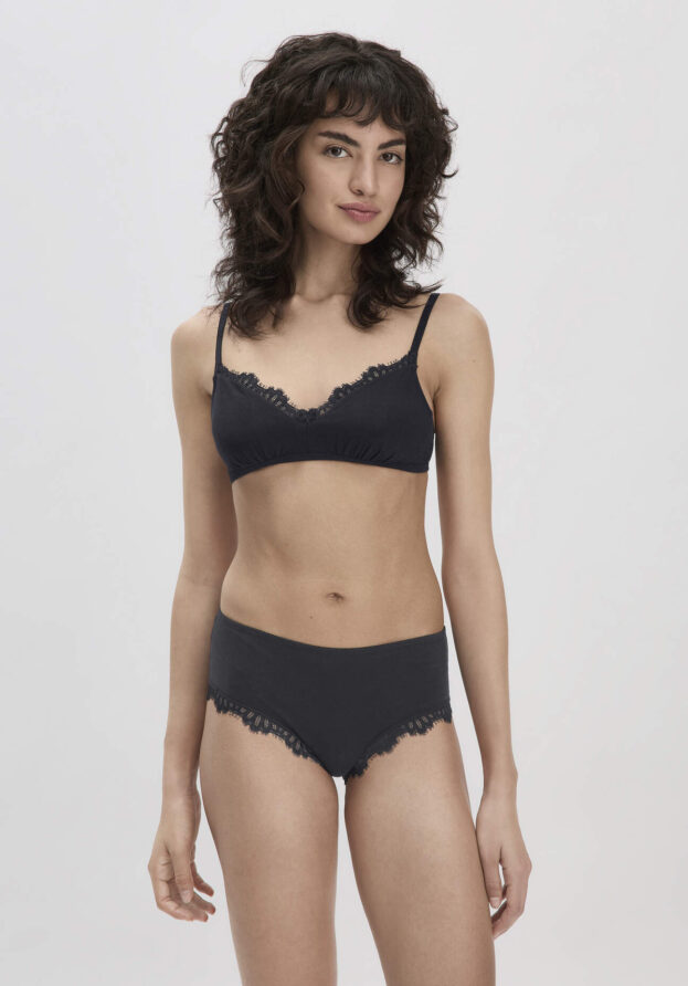 hessnatur Damen Panty Spitze Regular Cut COTTON FEEL aus Bio-Baumwolle - schwarz - Größe 38