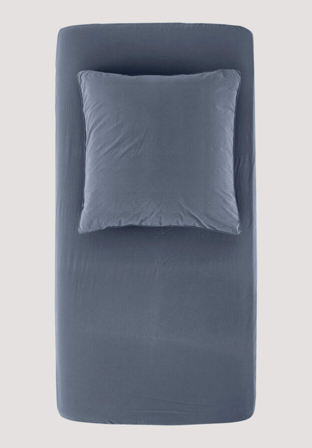 hessnatur Perkal Spannbettlaken aus Bio-Baumwolle - blau - Größe 140-160x200 cm