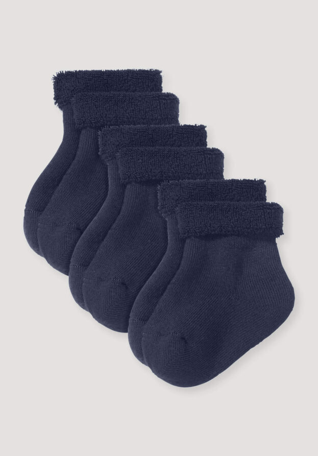 hessnatur Baby Plüsch Socken im 3er-Pack aus Bio-Baumwolle - blau - Größe 17-18