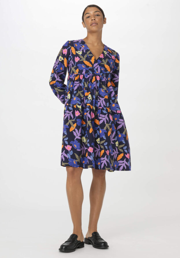 hessnatur Damen Popeline Kleid Mini Relaxed aus Bio-Baumwolle - blau - Größe 42