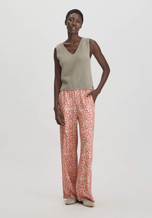 hessnatur Damen Print Hose Wide Leg Relaxed aus LENZING™ ECOVERO™ Viskose - braun - Größe 40