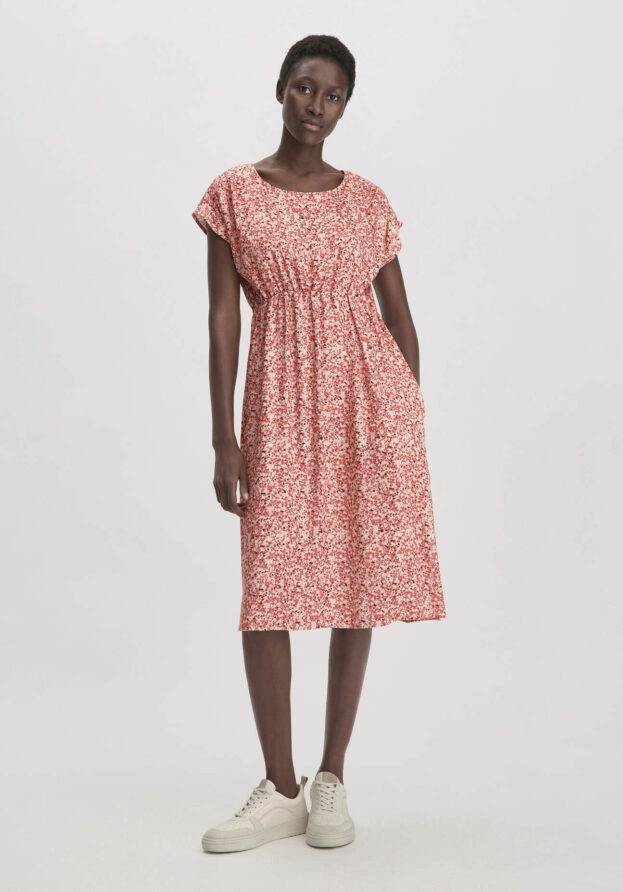 hessnatur Damen Print Kleid Knielang Relaxed aus LENZING™ ECOVERO™ Viskose - braun - Größe 44