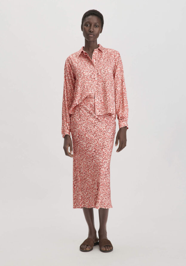 hessnatur Damen Print Rock Midi Regular aus LENZING™ ECOVERO™ Viskose - braun - Größe 44