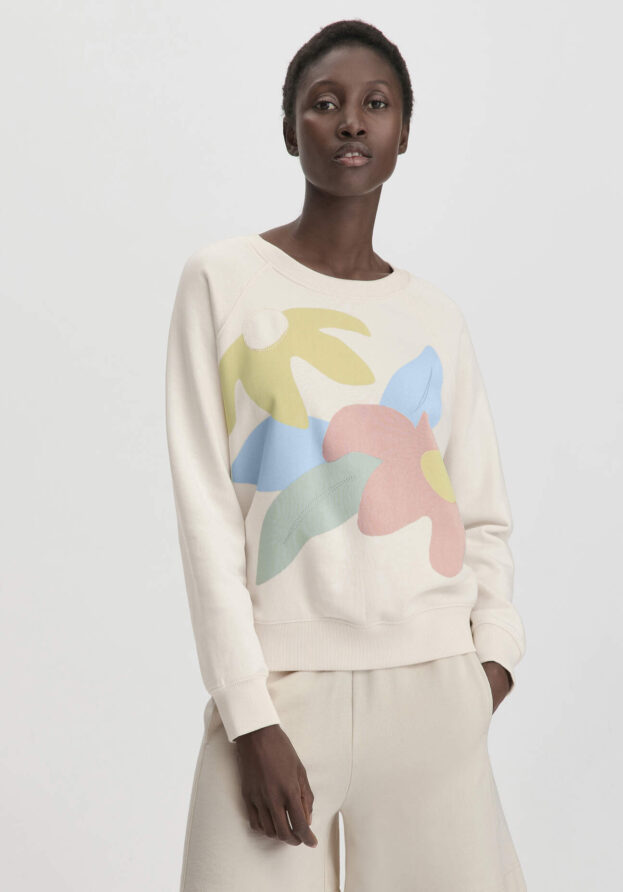 hessnatur Damen Print Sweatshirt Oversize aus Bio-Baumwolle - natur - Größe M