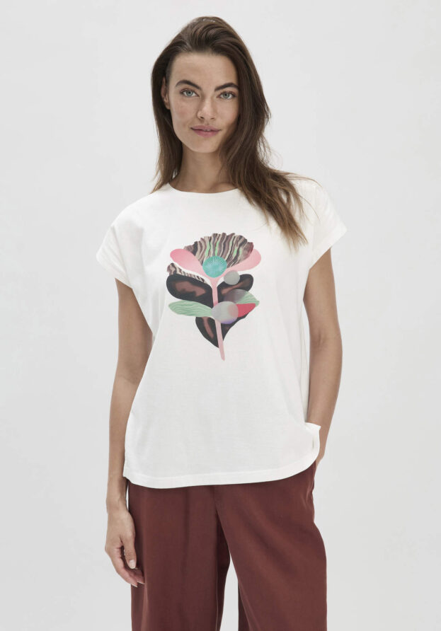 hessnatur Damen Print T-Shirt Oversize aus Bio-Baumwolle - weiß - Größe XL