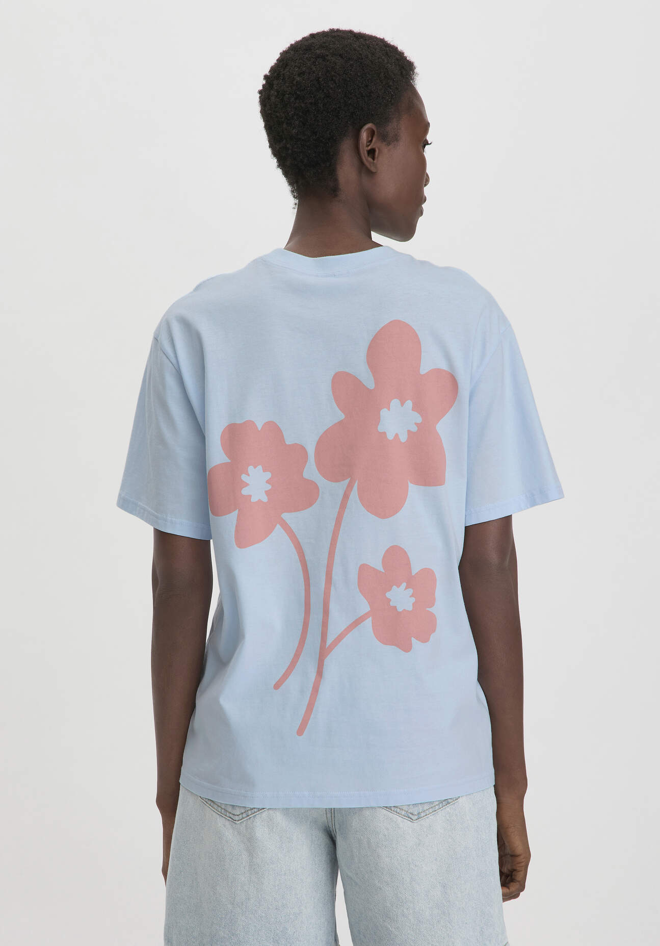 hessnatur Damen Print T-Shirt Oversize aus Bio-Baumwolle - blau - Größe 38