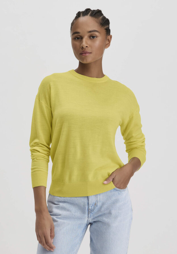 hessnatur Damen Pullover Regular aus Bio-Merinowolle - gelb - Größe 38