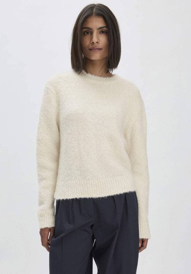 hessnatur Damen Pullover Relaxed aus Alpaka mit Bio-Baumwolle - weiß - Größe XS