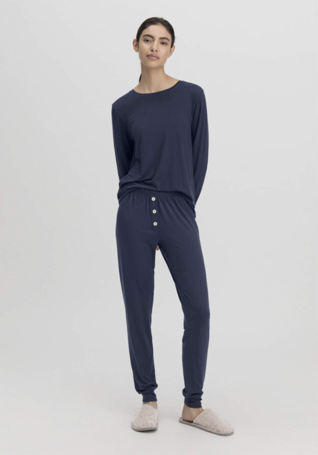 hessnatur Damen Pyjama Regular PURE FLOW aus TENCEL™ Modal - blau - Größe 36