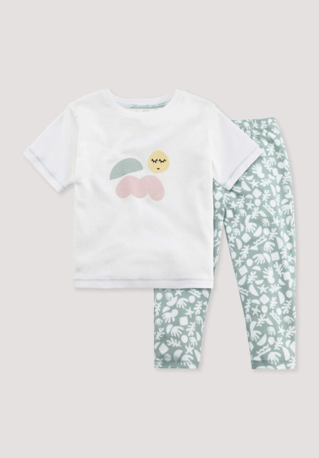 hessnatur Kinder  Pyjama Regular aus Bio-Baumwolle - grün - Größe 134/140