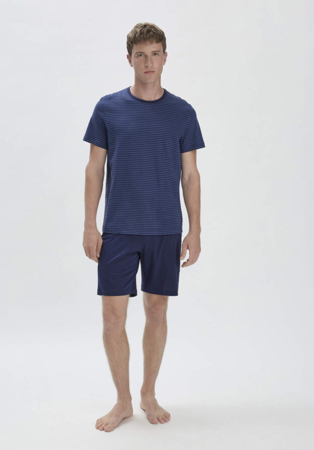 hessnatur Herren Pyjama Relaxed PURE COTTON aus Bio-Baumwolle - blau - Größe 50