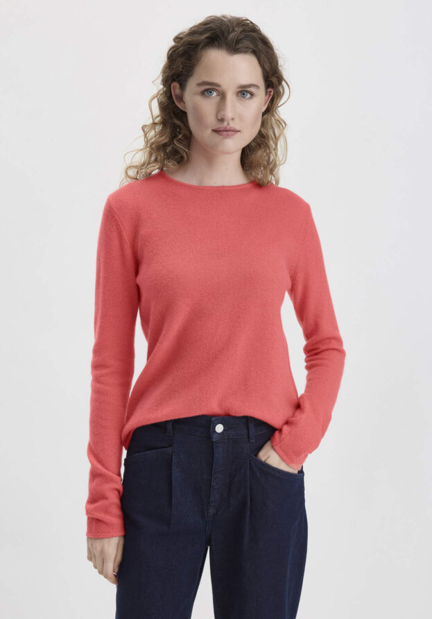 hessnatur Damen Recycling Strick Pullover Regular aus Kaschmir - rot - Größe 38