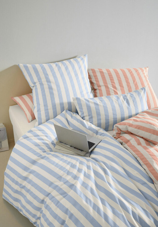 hessnatur Renforcé Bettwäsche-Set CANNES aus Bio-Baumwolle - blau - Größe 155x220 / 40x80 cm