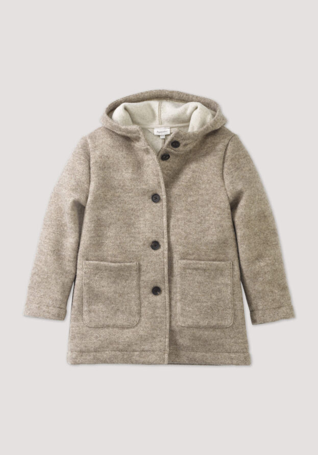 hessnatur Kinder Rhön-Mantel Regular mit Kapuze aus regionaler Schurwolle - beige - Größe 98/104