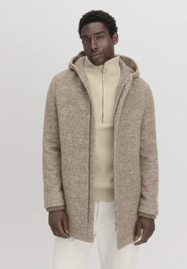 hessnatur Herren Rhön-Mantel Relaxed aus Schurwolle - beige - Größe 48