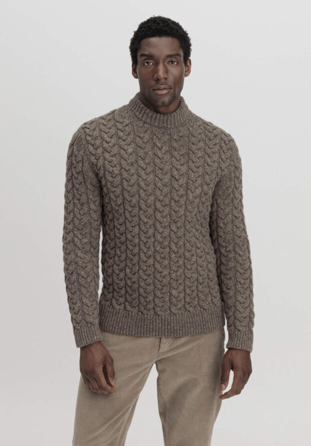 hessnatur Herren Rhön-Pullover Zopf Regular aus regionaler Schurwolle - beige - Größe 52