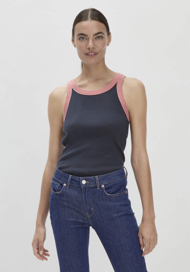 hessnatur Damen Rib Jersey Top Slim aus weicher Bio-Baumwolle - blau - Größe 40