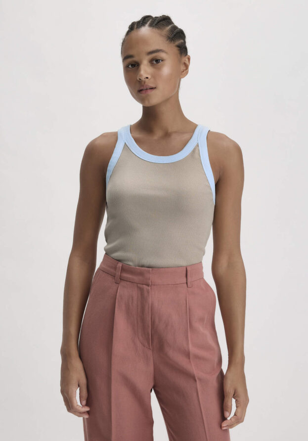 hessnatur Damen Rib Jersey Top Slim aus weicher Bio-Baumwolle - beige - Größe 44