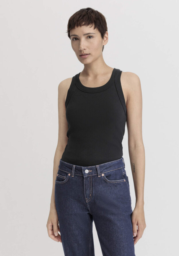 hessnatur Damen Rib Top Slim aus Bio-Baumwolle - schwarz - Größe 38