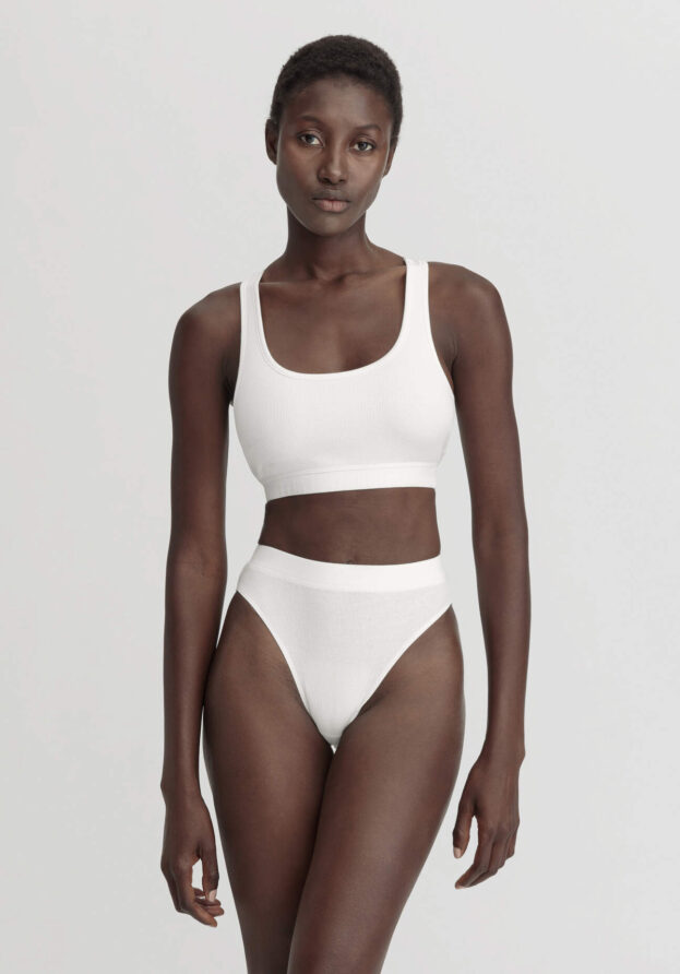 hessnatur Damen Ripp-Taillenslip High Waist SOFT RIB aus Bio-Baumwolle - weiß - Größe 42