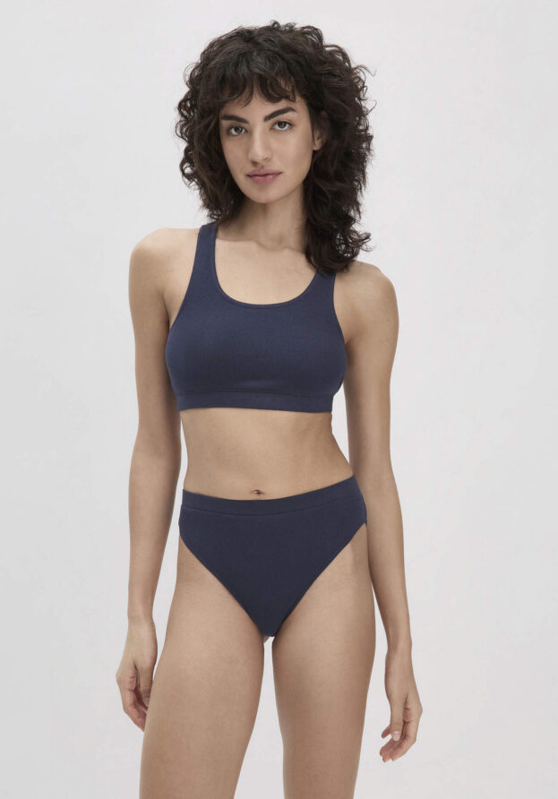 hessnatur Damen Ripp-Taillenslip High Waist SOFT RIB aus Bio-Baumwolle - blau - Größe 38