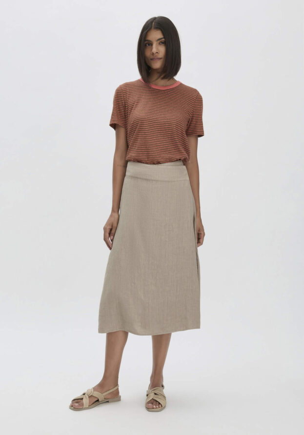 hessnatur Damen Rock Midi Regular aus Leinen - beige - Größe 48