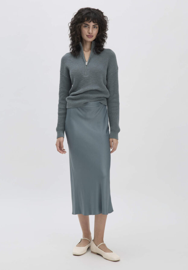 hessnatur Damen Rock Midi Regular aus LENZING™ ECOVERO™ Viskose - grün - Größe 48