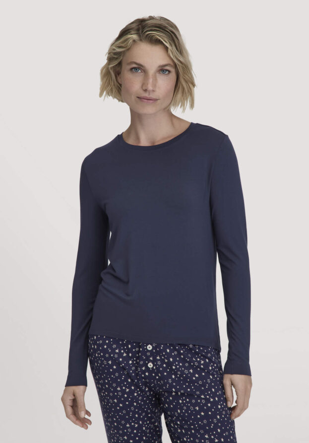 hessnatur Damen Schlaf Longsleeve Regular PURE FLOW aus TENCEL™ Modal - blau - Größe 48
