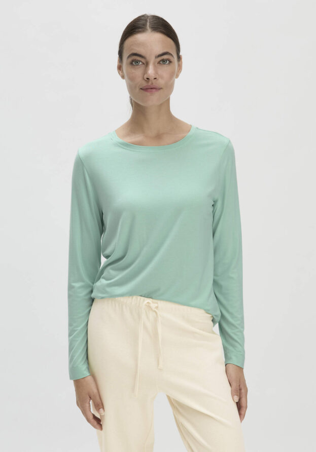 hessnatur Damen Schlaf Longsleeve Regular PURE FLOW aus TENCEL™ Modal - grün - Größe 44