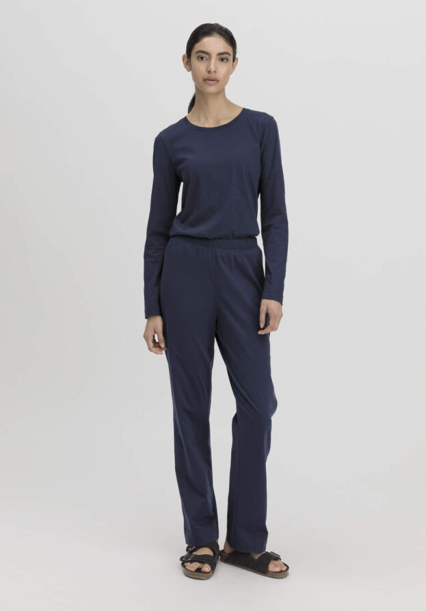 hessnatur Damen Schlafhose Regular PURE COTTON - blau - Größe 42