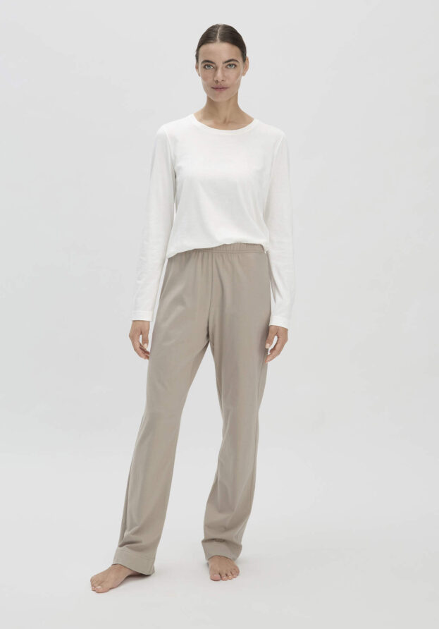 hessnatur Damen Schlafhose Regular PURE COTTON - beige - Größe 46