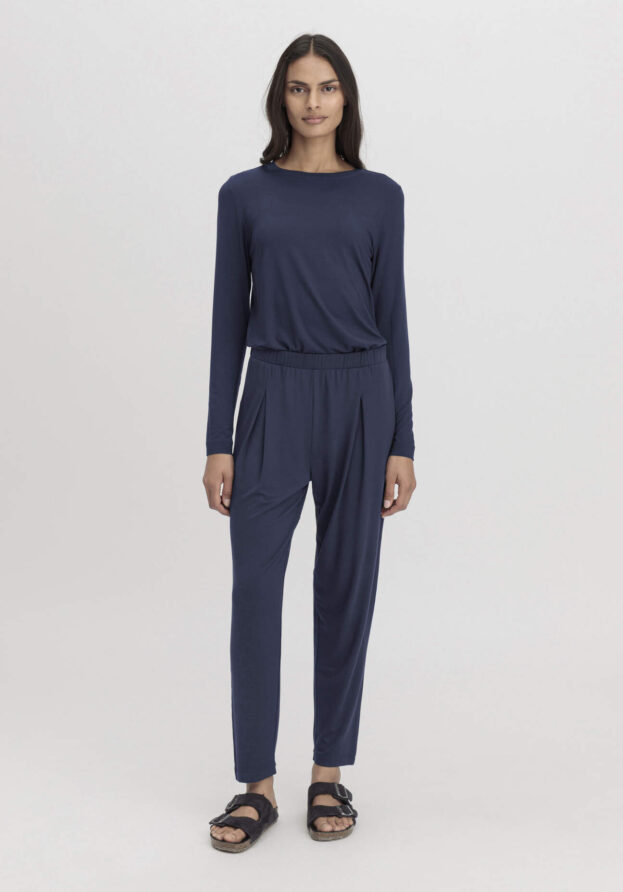 hessnatur Damen Schlafhose Regular PURE FLOW aus TENCEL™ Modal - blau - Größe 40