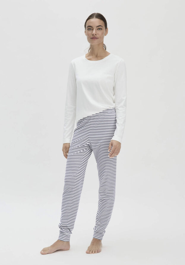 hessnatur Damen Schlafhose Slim PURE COTTON aus Bio-Baumwolle - blau - Größe 46
