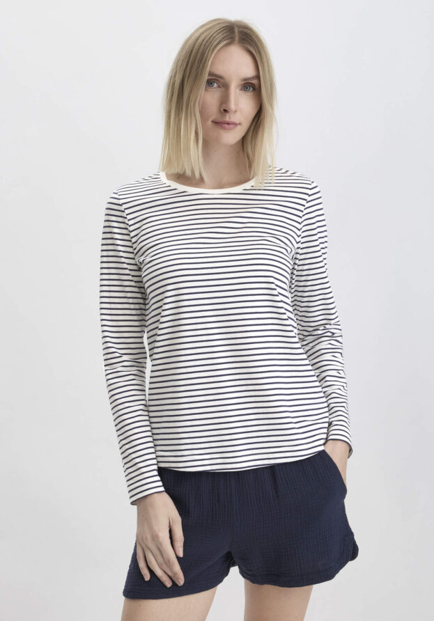hessnatur Damen Schlafshirt Regular PURE COTTON - blau - Größe 48