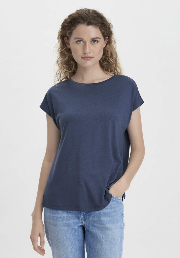 hessnatur Damen Shirt Oversize aus TENCEL™ Lyocell mit Bio-Baumwolle - blau - Größe L