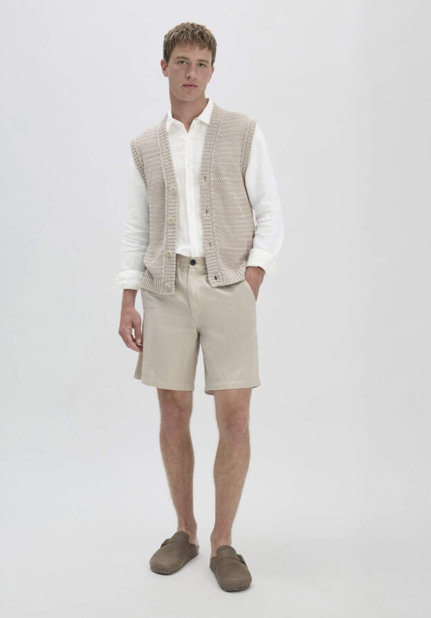 hessnatur Herren Shorts Relaxed aus Bio-Baumwolle mit Leinen - beige - Größe 32