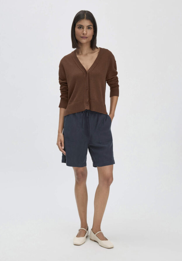 hessnatur Damen Shorts Relaxed aus weichem TENCEL Lyocell mit Leinen - blau - Größe 42