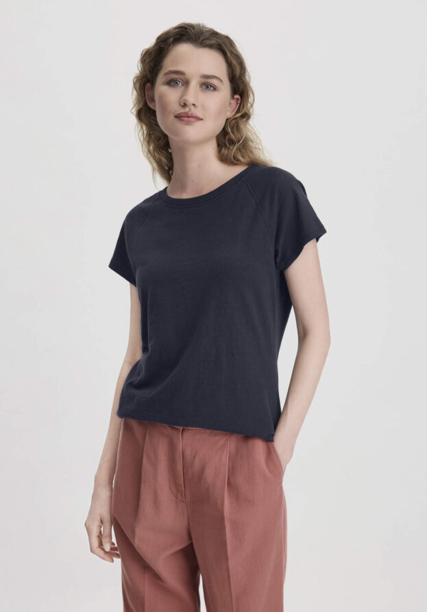 hessnatur Damen Slub Shirt Regular aus Bio-Baumwolle - blau - Größe 40