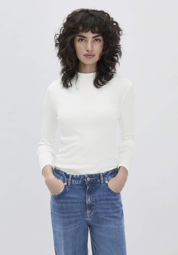 hessnatur Damen Softrib Langarmshirt Slim aus Bio-Baumwolle und TENCEL™ Modal - weiß - Größe 44