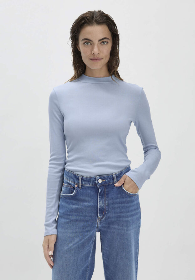 hessnatur Damen Softrib Langarmshirt Slim aus Bio-Baumwolle und TENCEL™ Modal - blau - Größe 36