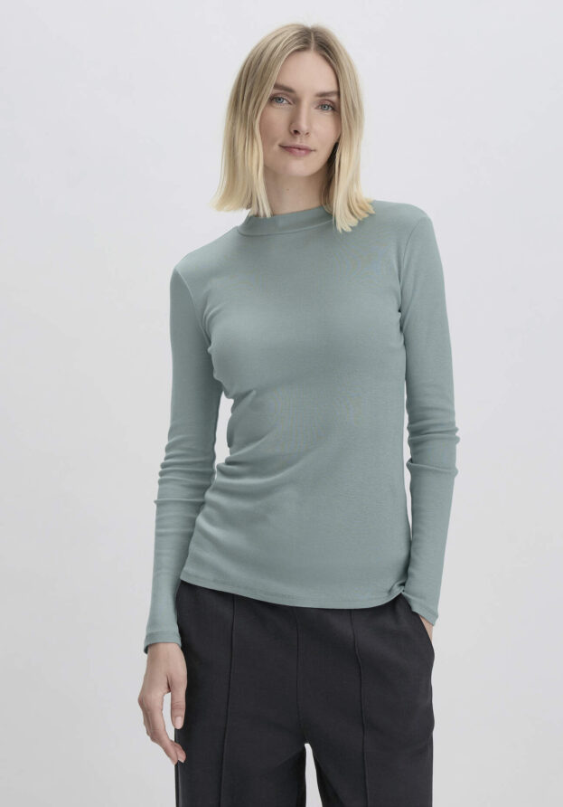 hessnatur Damen Softrib Langarmshirt Slim aus Bio-Baumwolle und TENCEL™ Modal - grün - Größe 44