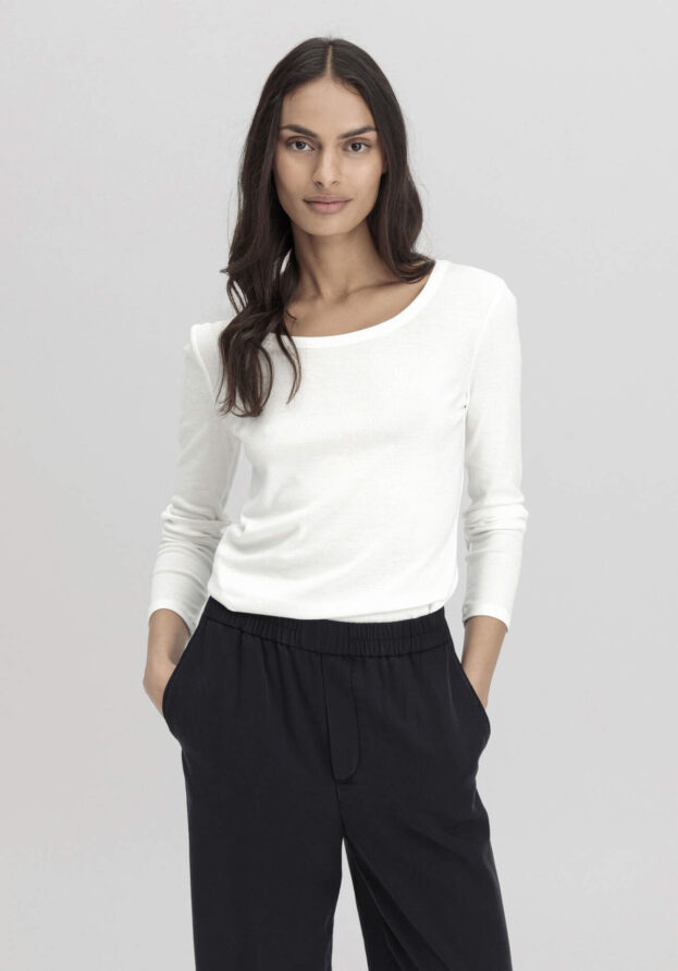 hessnatur Damen Softrib Shirt Fitted aus Bio-Baumwolle mit TENCEL™ Modal - weiß - Größe 44
