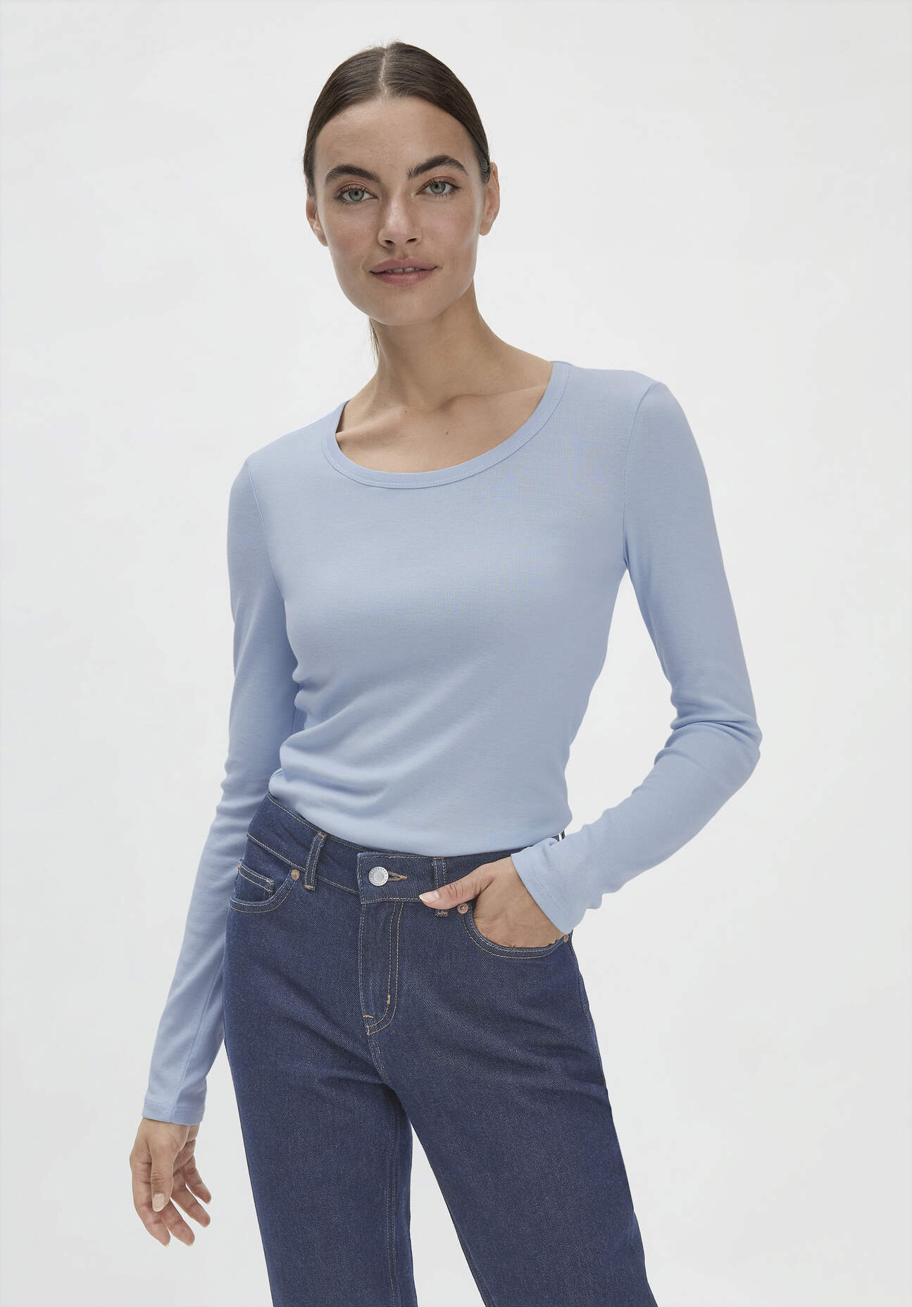 hessnatur Damen Softrib Shirt Fitted aus Bio-Baumwolle mit TENCEL™ Modal - blau - Größe 36